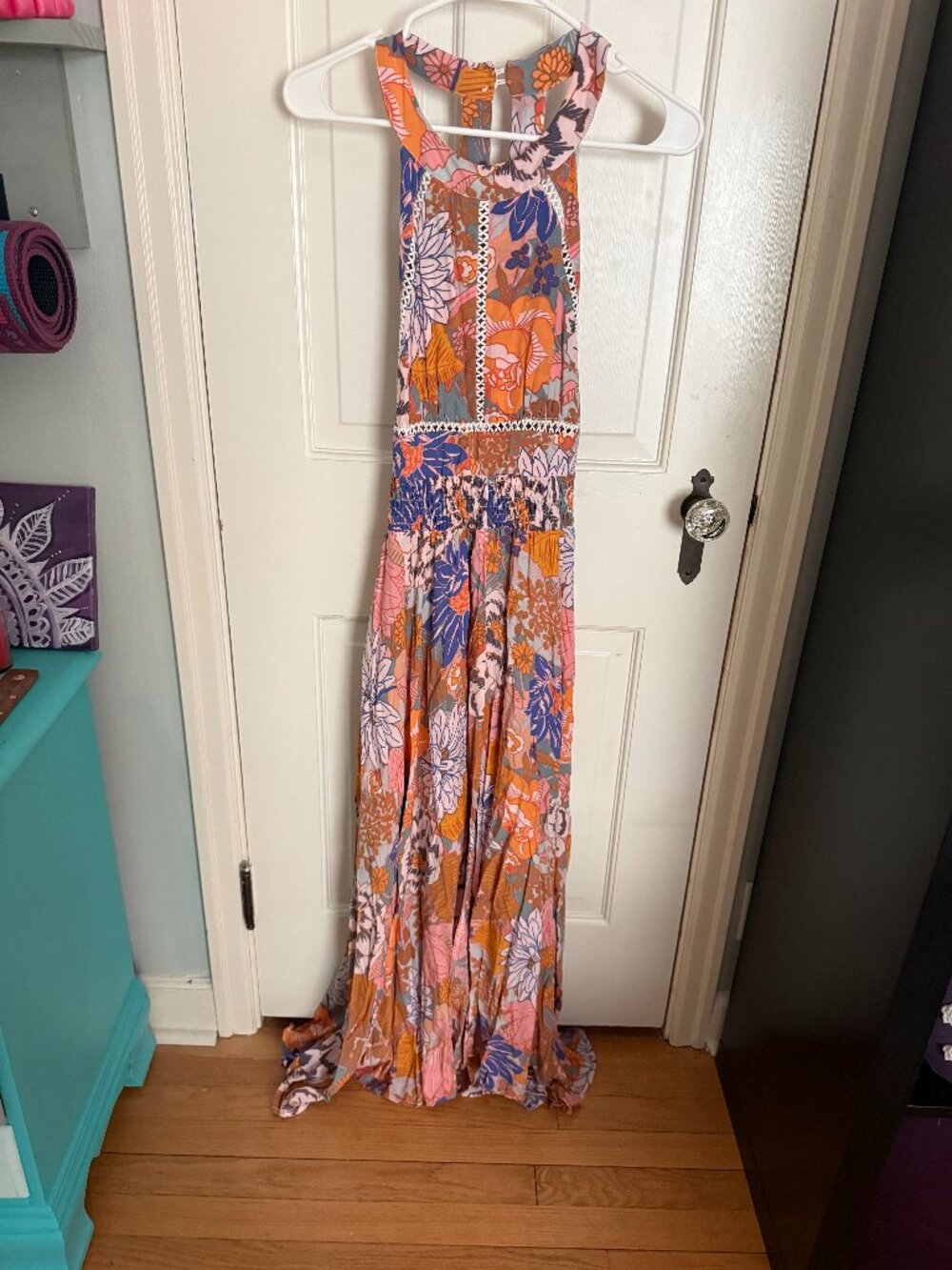 Petal & Pup Newell Floral Halter Maxi Dress Women’s Large Orange Pink Blue